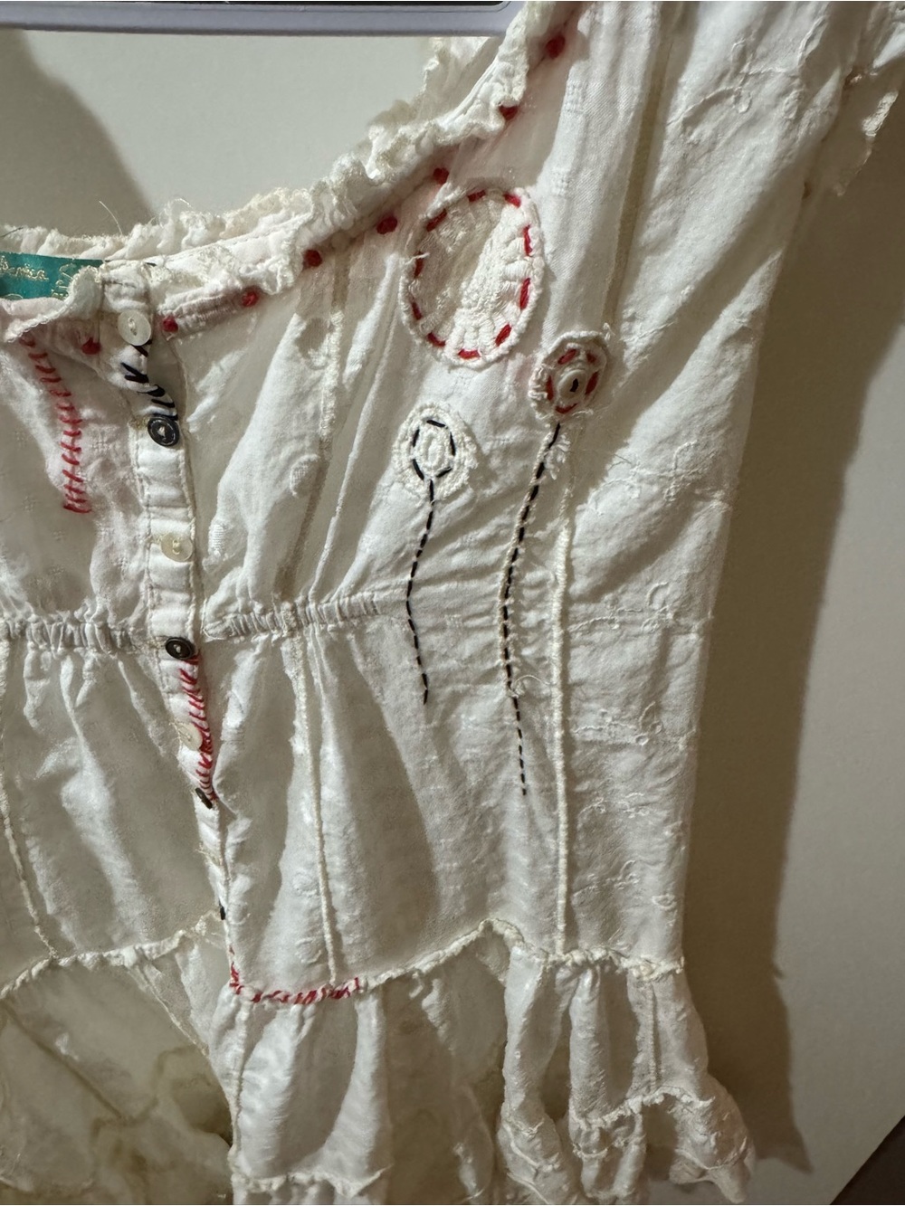 Antica Santorini Embroidered Sleeveless Tunic with Red Stitching - Picture 5 of 12